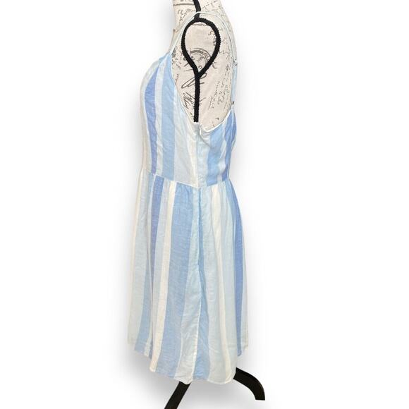 New Joie Linen Blend Stripe Dress Spaghetti Strap Blue Mommy & Me 10 w/ headband - Picture 4 of 11
